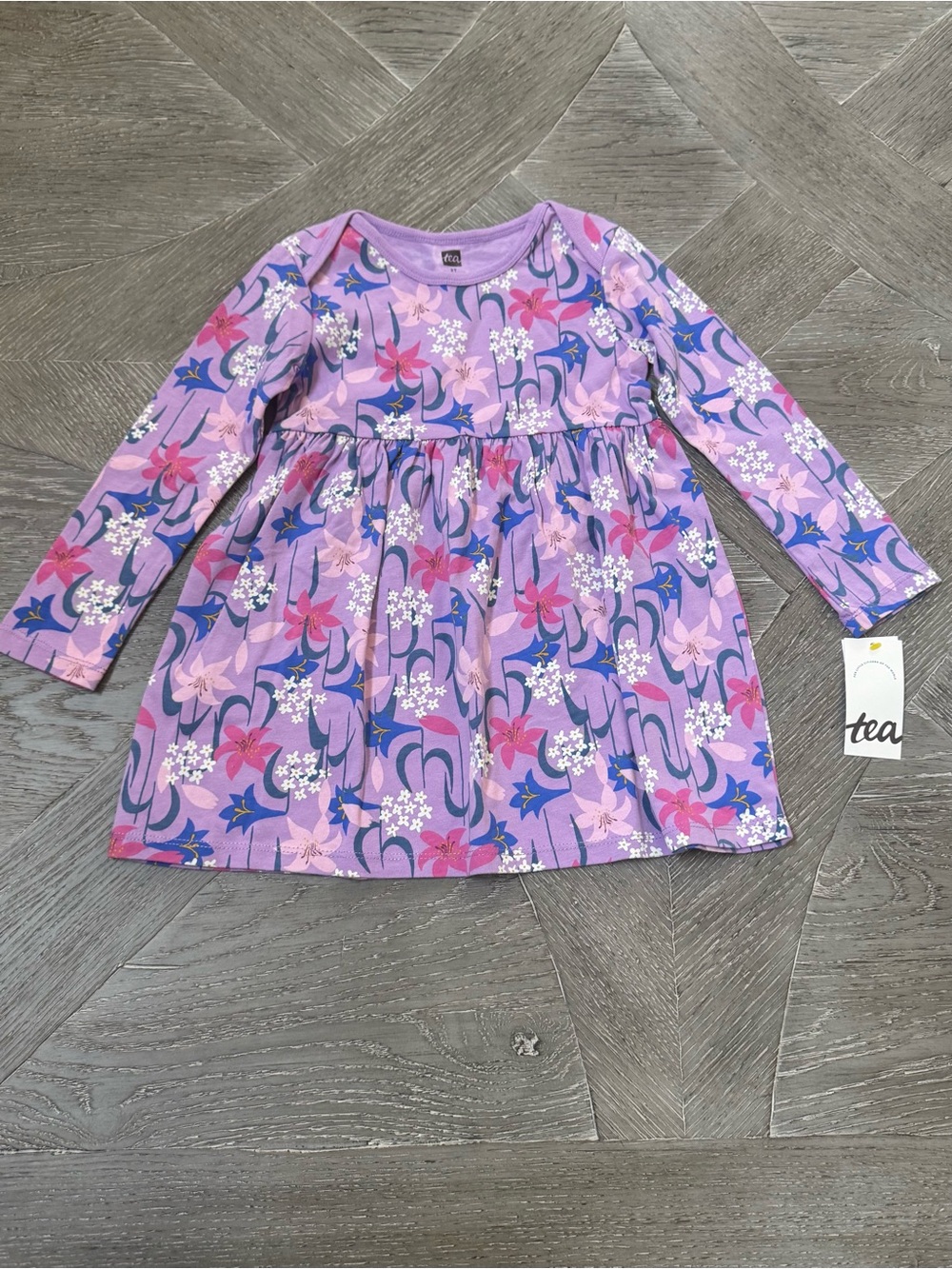 NWT Tea Collection Girls' Lavender Floral Long Sleeve Dress